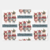 ヴィンテージの水色クリスマス動物 ラッピングペーパーシート (正面2)