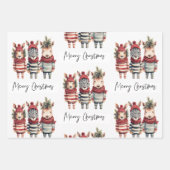 ヴィンテージの水色クリスマス動物 ラッピングペーパーシート (正面)
