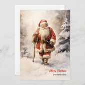 ヴィンテージの水色サンタクロースのクリスマス シーズンカード (正面/裏面)