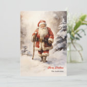 ヴィンテージの水色サンタクロースのクリスマス シーズンカード (スタンド正面)