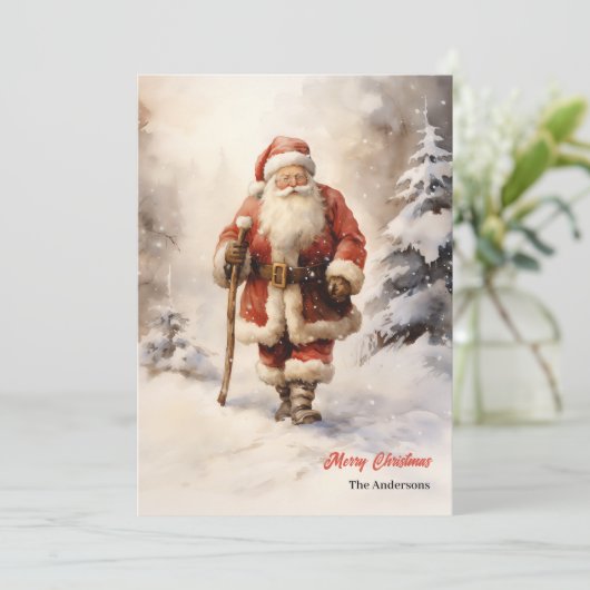 ヴィンテージの水色サンタクロースのクリスマス シーズンカード (スタンド正面)