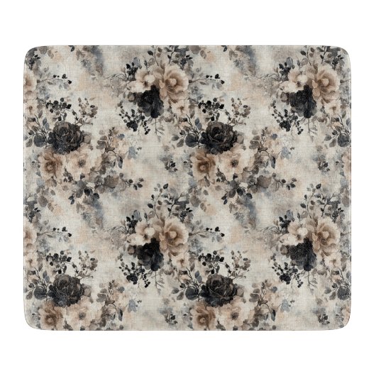 ヴィンテージの水色バラベージュ、ブラック、クリーム カッティングボード (正面)