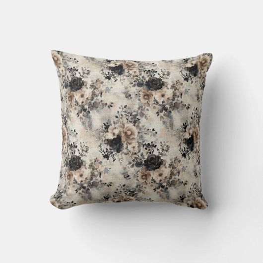 ヴィンテージの水色バラベージュ、ブラック、クリーム クッション (正面)