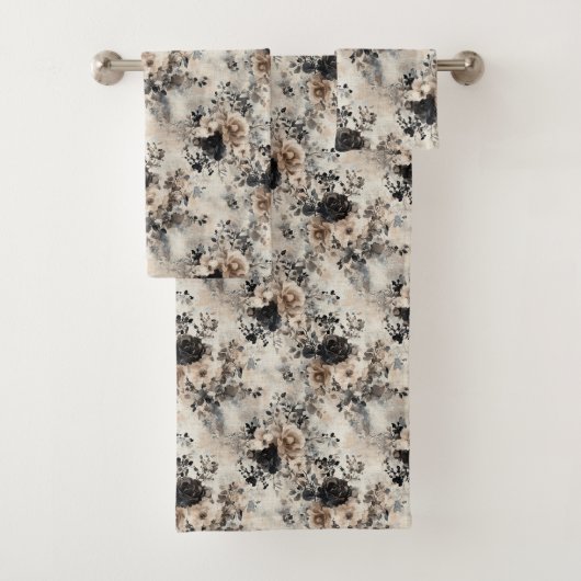 ヴィンテージの水色バラベージュ、ブラック、クリーム バスタオルセット (インサイチュ)