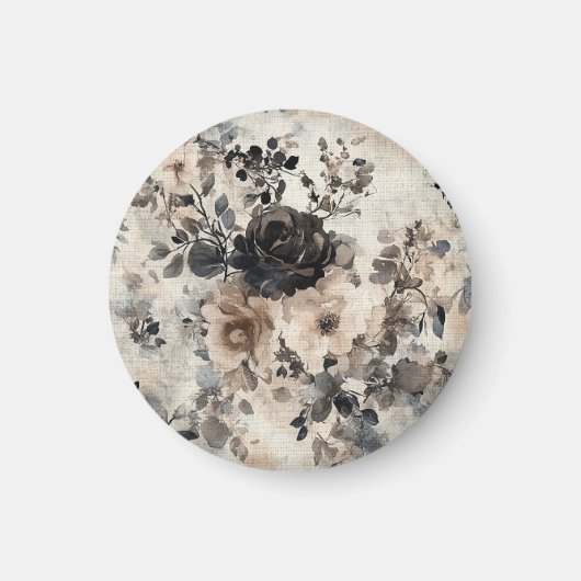 ヴィンテージの水色バラベージュ、ブラック、クリーム マグネット (正面)