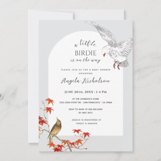 ヴィンテージの水色バーディーの方法で赤ちゃんシャワー 招待状 (正面)