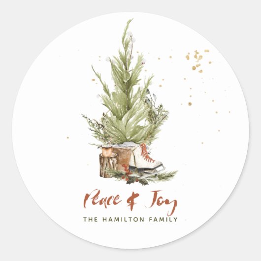 ヴィンテージの水色ボホクリスマスウォーター色 ラウンドシール (正面)