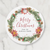 ヴィンテージの水色ポインセチア・メリークリスマス フェイバータグ (正面)