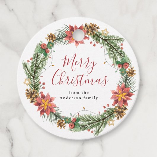 ヴィンテージの水色ポインセチア・メリークリスマス フェイバータグ (正面)