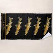 ヴィンテージの水色マス模様ブラックビーチ ビーチタオル (正面)