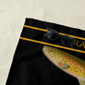 ヴィンテージの水色マス模様ブラックビーチ ビーチタオル (インサイチュ)