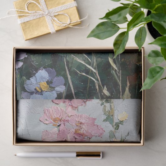 ヴィンテージの油絵野花の切り離 薄葉紙 (ギフト)