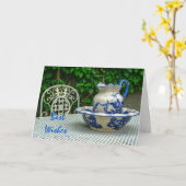 ヴィンテージの洗面器と流し台 カード (黄色い花)