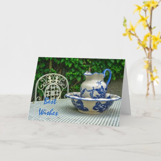 ヴィンテージの洗面器と流し台 カード (黄色い花)