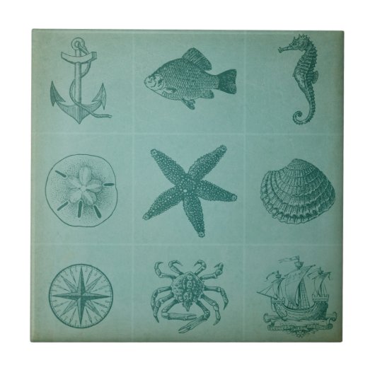 ヴィンテージの海のテーマのコラージュ タイル (正面)