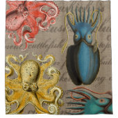 ヴィンテージの海の創造物のタコのイカの頭足類 シャワーカーテン (正面)