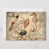 ヴィンテージの海の地図のビーチ結婚式のブライダルシャワー 招待状 (正面)