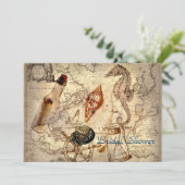 ヴィンテージの海の地図のビーチ結婚式のブライダルシャワー 招待状 (スタンド正面)