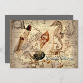 ヴィンテージの海の地図のビーチ結婚式のブライダルシャワー 招待状 (正面/裏面)