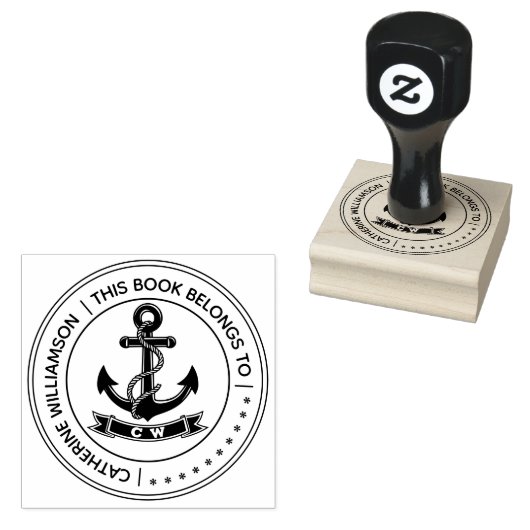 ヴィンテージの海事用アンカー この本は〇〇のもの ラバースタンプ (押印)