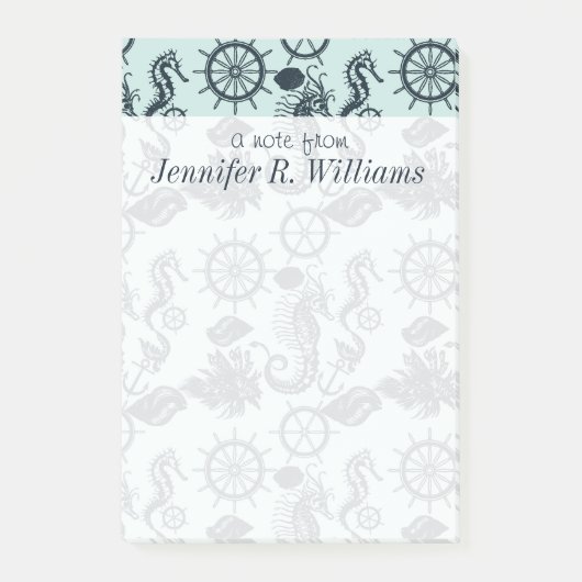 ヴィンテージの海洋動物パターン|はあなたの名前を加えます ポストイット (正面)