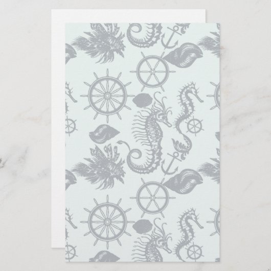 ヴィンテージの海洋動物パターン 便箋 (正面/裏面)