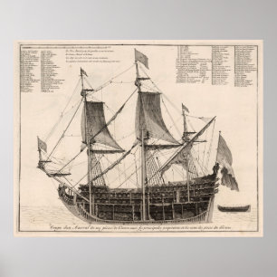 ヴィンテージの海軍艦艇の内部の図表(1693年) ポスター