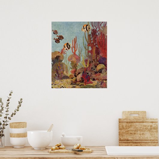 ヴィンテージの海、熱帯コーラルアンジェフィッシュ ポスター (キッチン)