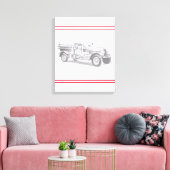 ヴィンテージの消防車の鉛筆画 消防士のイラスト キャンバスプリント (インサイチュ (リビング))