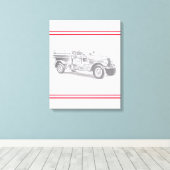 ヴィンテージの消防車の鉛筆画 消防士のイラスト キャンバスプリント (インサイチュ (ウッドフロア))