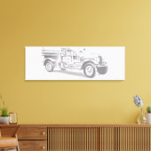 ヴィンテージの消防車の鉛筆画 消防士のイラスト キャンバスプリント (インサイチュ (リビング))