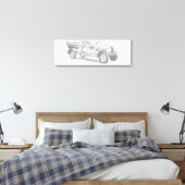 ヴィンテージの消防車の鉛筆画 消防士のイラスト キャンバスプリント (インサイチュ (寝室))