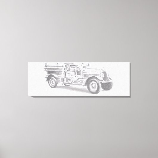 ヴィンテージの消防車の鉛筆画 消防士のイラスト キャンバスプリント (正面)