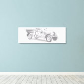 ヴィンテージの消防車の鉛筆画 消防士のイラスト キャンバスプリント (インサイチュ (ウッドフロア))