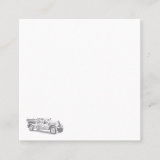 ヴィンテージの消防車の鉛筆画 消防士のイラスト スクエア名刺 (正面)