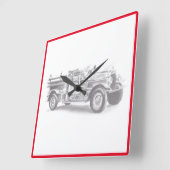ヴィンテージの消防車の鉛筆画 消防士のイラスト スクエア壁時計 (傾斜)