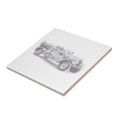 ヴィンテージの消防車の鉛筆画 消防士のイラスト タイル (側面)