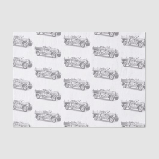 ヴィンテージの消防車の鉛筆画 消防士のイラスト 薄葉紙 (正面)