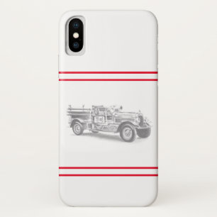ヴィンテージの消防車の鉛筆画 消防士のイラスト iPhone X ケース