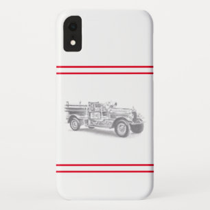 ヴィンテージの消防車の鉛筆画 消防士のイラスト iPhone XRケース