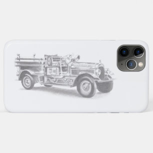 ヴィンテージの消防車の鉛筆画 消防士のイラスト iPhone 11 PRO MAXケース