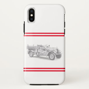 ヴィンテージの消防車の鉛筆画 消防士のイラスト  iPhone X ケース