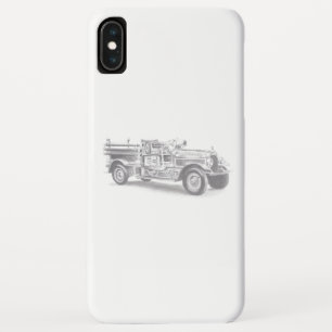ヴィンテージの消防車の鉛筆画 消防士のイラスト iPhone XS MAXケース