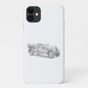 ヴィンテージの消防車の鉛筆画 消防士のイラスト iPhone 11 ケース