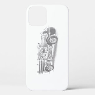ヴィンテージの消防車の鉛筆画 消防士のイラスト iPhone 12ケース