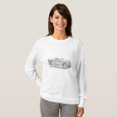 ヴィンテージの消防車の鉛筆画 消防士のイラスト Tシャツ (正面フル)