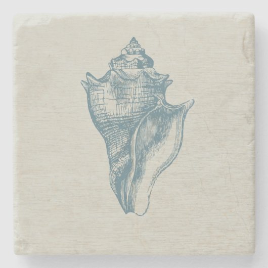ヴィンテージの深海の青の貝 ストーンコースター (正面)