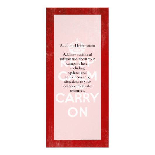 ヴィンテージの深紅の動揺してなKeep Calm and Carry On ラックカード (裏面)