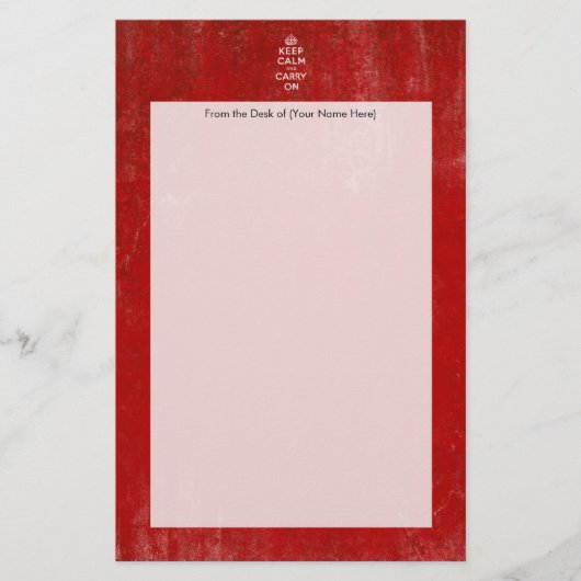ヴィンテージの深紅の動揺してなKeep Calm and Carry On 便箋 (正面)