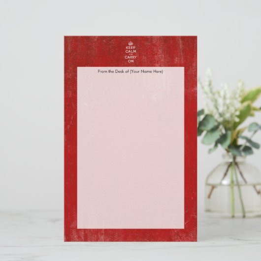 ヴィンテージの深紅の動揺してなKeep Calm and Carry On 便箋 (スタンド正面)